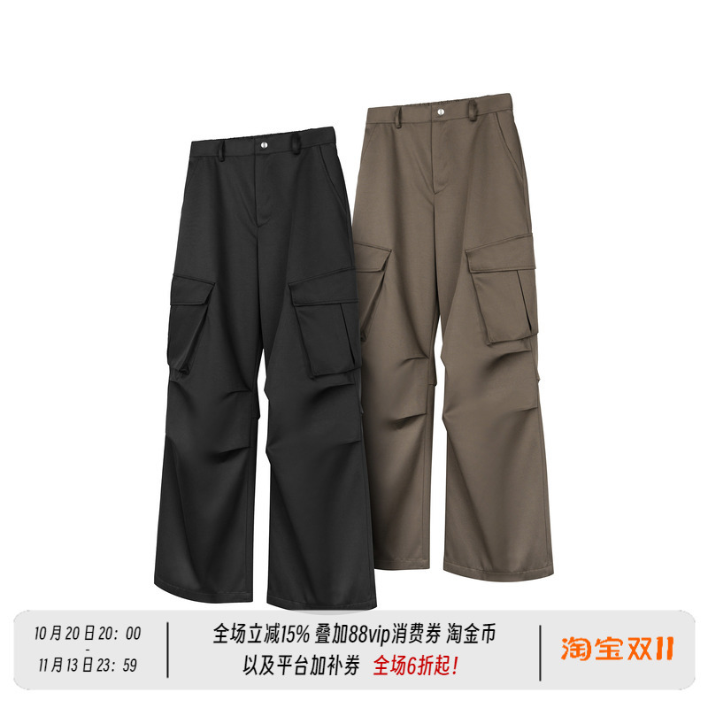 Newdecay Multi-Pocket Cargo Workwear Pleated Dress Pants Casual Straight Loose Trousers for Men Newdecay Multi-Pocket Cargo Workwear Pleated Dress Pants Casual Straight Loose Trousers for Men