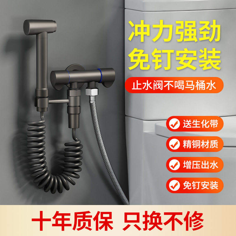 Toilet companion corner valve with check valve one in two out faucet spray gun three-way valve belt switch double control splitter
