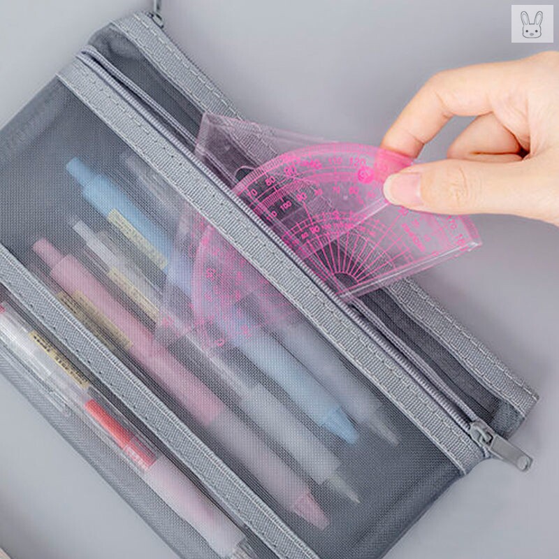 Black transparent pencil bag double layer pencil box in Korean girls college examination zip transparent