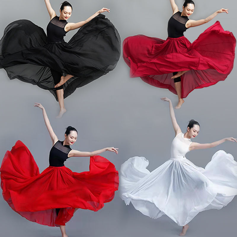 720-Degree Dance Large Swing Skirt Classical Dance Half-Length Tulle Skirt Xinjiang Dance Performance Costume Chiffon Square Dance Practice Long Skirt