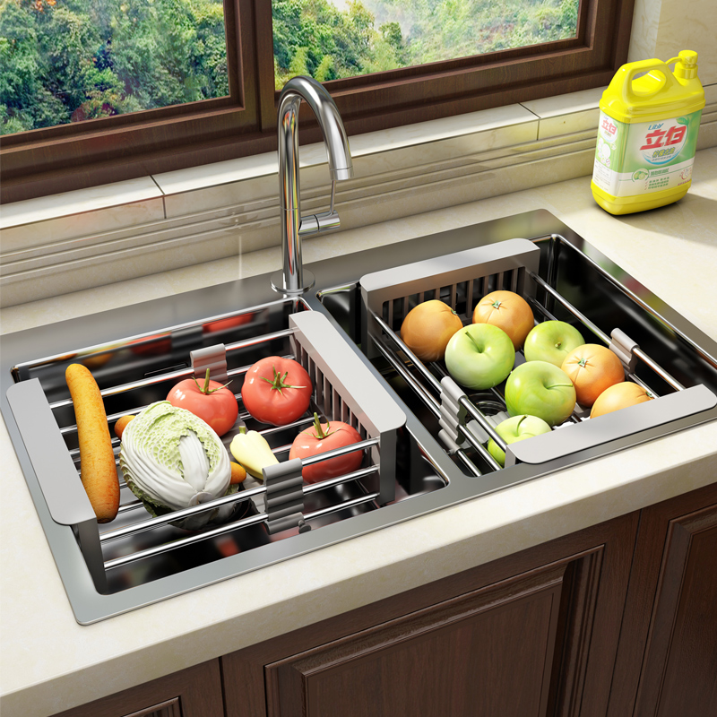 Kitchen sink asphalt basket stainless steel scalable tap shelf dishwash basket asphalt frame