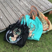 July new niche ball chain eco-friendly bag embroidered nylon shopping bag elk portable shoulder bag embroidered