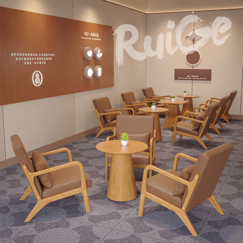 Retro Style Wood Art Cafe, Milk Tea Shop, Lounge, Reception and Negotiation Table and Chair Combination, American Style Casual Sofa Table and Chairs