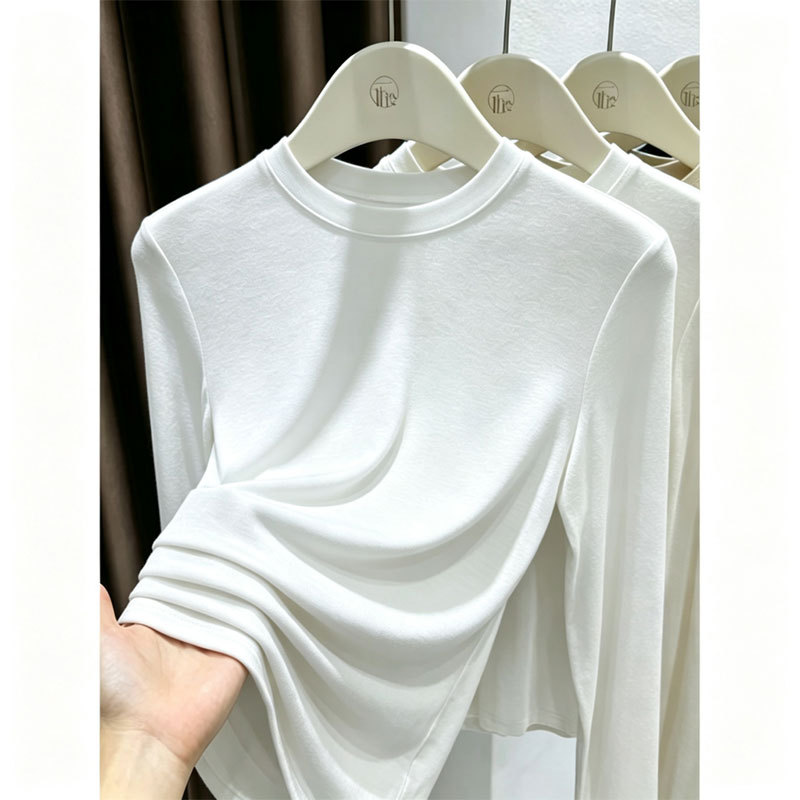 Modal White Round-Neck Base Shirt for Women, 2026 New Autumn and Winter Slim-Fit Layered T-Shirt, Thin Top