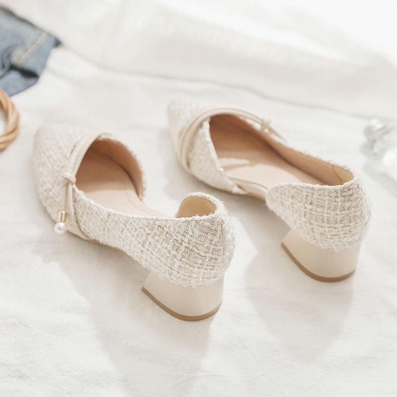 Wind single shoes women's 2022 autumn and summer new rough build pointed toe shallow mouth fairy wind gentle shoes high-heeled sandals