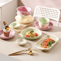 Personalized creative ceramic bowl and plate set colorful simple household rice bowl soup bowl plate and tableware single combination