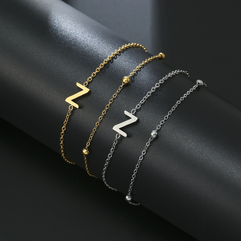 Foreign Trade Cross-Border Cut Titanium Steel Gold-Colored Bracelet Double-Layer Chain 26-Letter Pendant Stainless Steel Couple Bracelet