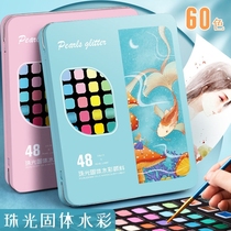 Opaque watercolor 60 color pearlescent solid water color paint suit 48 color water powder paintbrush drawing tool suit study