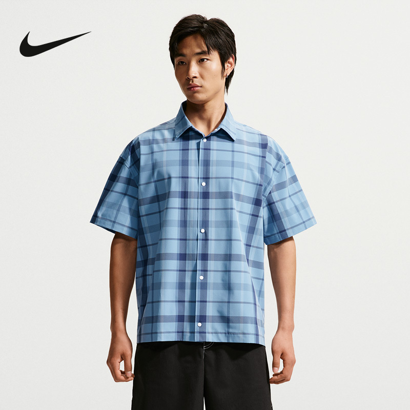 Nike Nike Summer Men's Short-Sleeved Snap-Button Shirt Loose Sports Casual Plaid Shirt Iw1192-486