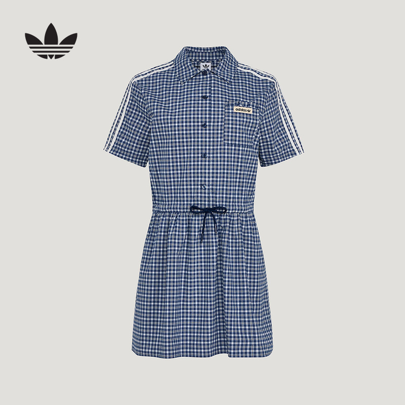 Adidas Adidas Trefoil Tartan Long Skirt 2026 Summer Women's Drawstring Waist Dress Ku9400