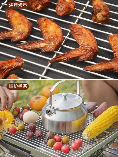 Stainless steel double handle rectangular barbecue net rack barbecue grate cake cooling net thick outdoor strip net