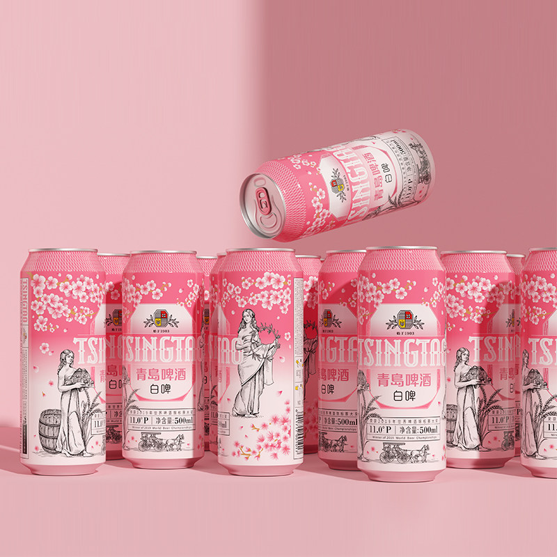 Tsingtao 青岛啤酒 11度全麦白啤酒 樱花版 500mL*12听 天猫优惠券折后￥81包邮（￥96-15）赠咸味啤酒豆25g*8袋