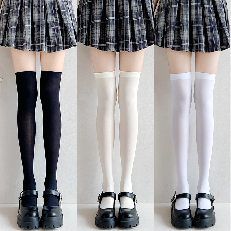 黒のベルベットのニーハイソックス、レディースの薄い夏用セクシーJKソックス、乳白色のストッキング、白いサイハイソックス