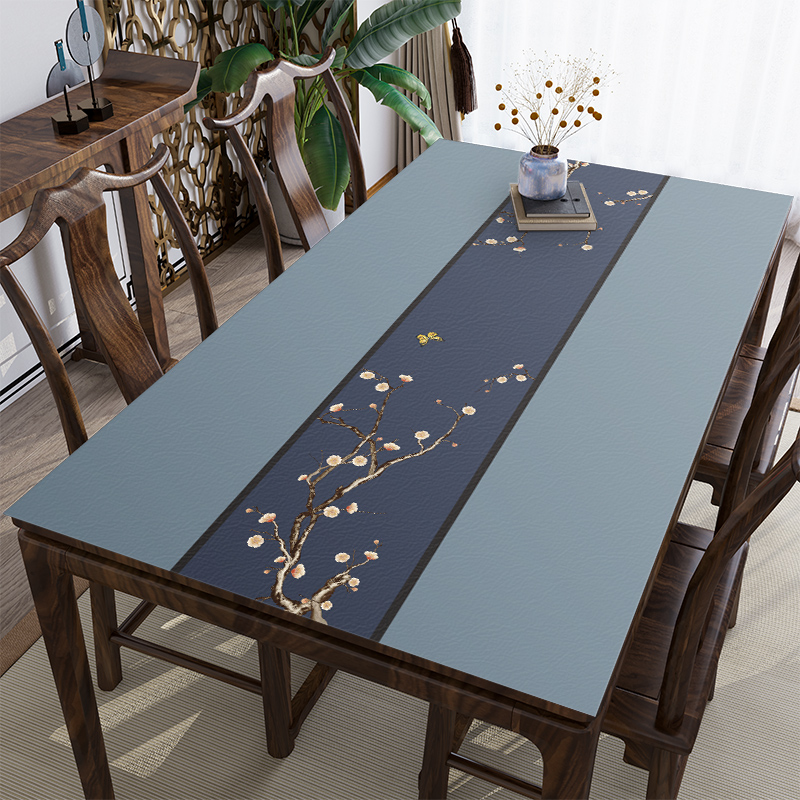 Chinese style dining table cushion Chinese wind silicone table cloth rectangular waterproof and oil-free anti-burn and burn-proof tea table Desktop cushion table cloth