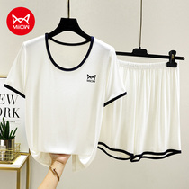 Cat person sleepwear suit Woman Modale Summer 2023 New home Suits Big Code Ice Silk Short Sleeve Shorts Two Sets