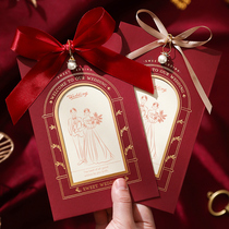 Chinese traditional wine red satin with butterfly knot please Cambodia Heineken Wedding Senior Sensation Figure Custom Print Invitation Letter