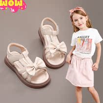 2022 Summer new girl low heel high-end sandal butterfly knot accessories Soft bottom Princess slippers Toes Anti Slip