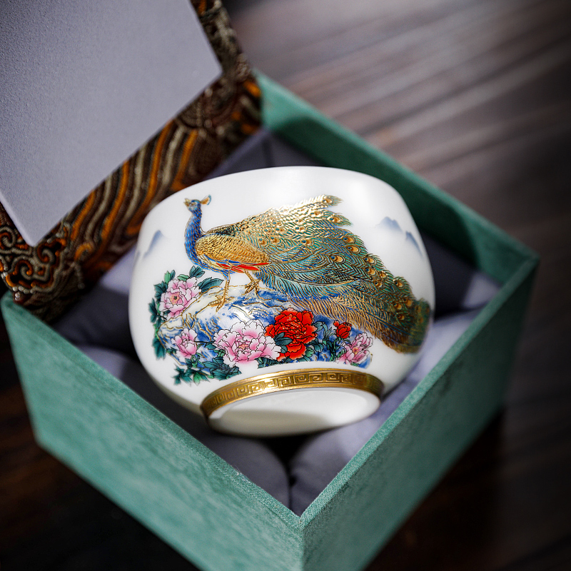 JZZAM Ice Seed Jade Porcelain Master Cups White Porcelain Tasting Cups Flowers Open Rich and expensive High-end Zen Set Cup Gift Boxes-Taobao