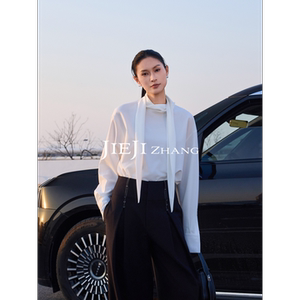 Zhang Qi Jieji New Autumn Commuter Style White Ribbon Shirt Women's Casual Elegant Long-Sleeved Shirt
