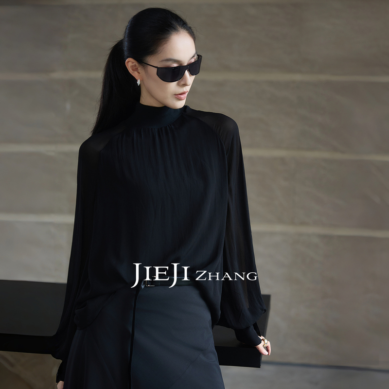 Zhang Qi Jieji Zhang Autumn Korean Style High-End Half-Turtleneck Chiffon Shirt Matte Thin Air Conditioning Shirt Long Sleeve Top Zhang Qi Jieji Zhang Autumn Korean Style High-End Half-Turtleneck Chiffon Shirt Matte Thin Air Conditioning Shirt Long Sleeve Top