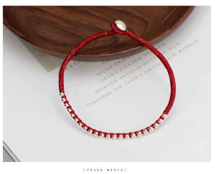 999 sterling bạc chuỗi hạt đỏ dây đeo mắt cá chân nữ làm bằng tay phiên bản Hàn Quốc đơn giản Sen retro phiên bản Hàn Quốc của trang sức chuỗi mắt cá chân - Vòng chân lắc chân nữ inox