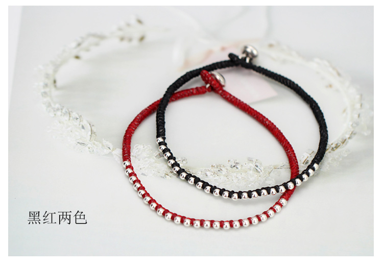 999 sterling bạc chuỗi hạt đỏ dây đeo mắt cá chân nữ làm bằng tay phiên bản Hàn Quốc đơn giản Sen retro phiên bản Hàn Quốc của trang sức chuỗi mắt cá chân - Vòng chân lắc chân nữ inox