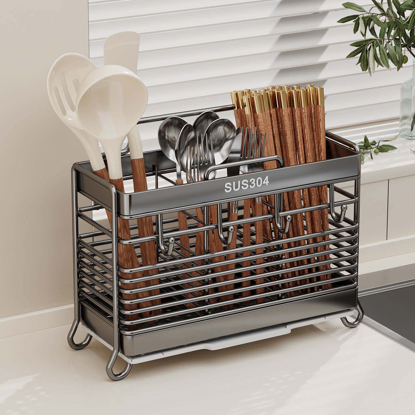 Chopstick storage box, chopstick barrel, stainless steel chopstick cage, kitchen tableware, chopstick rack, bucket, quick spoon, drain basket