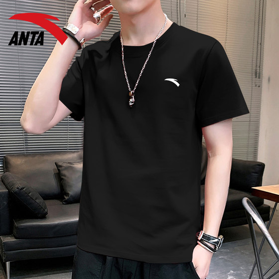 安踏短袖男款白色t恤衫2025夏季半截袖体恤休闲运动上衣男士纯棉t