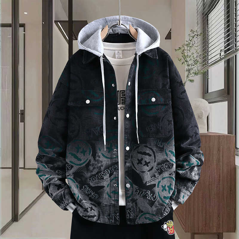 Spring and Autumn Denim Jacket for Teenagers Aged 13, Boys Aged 12, Middle School Students, 15-Year-Old Big Kids, Hooded Jacket, Men's Clothing