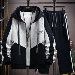 2025 Boys' Jackets, Teenagers, Middle School and High School Students, Autumn Clothing, Hooded Color-Blocked Zipper Sweatshirts and Hoodies