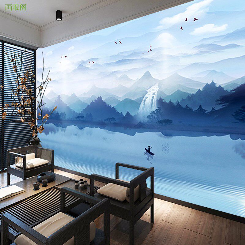 3D Chinese ink landscape artistic conception bamboo wood fiber hotel decoration TV background integrated wall panel bedroom wall panel