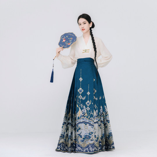 Chenxueji porcelana azul y blanca flor de maquillaje de imitación original Ming hizo una nueva falda con cara de caballo de estilo chino falda original de estilo nacional Hanfu para mujer