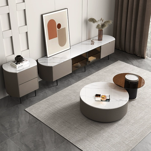 Легкий роскошный дом гостиной журнальный столик небольшая квартира скандинавская каменная тарелка Круглу