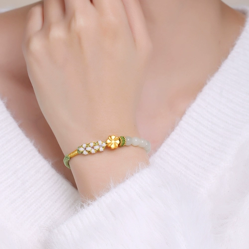 Золотой браслет из нефрита на день Святого Валентина, четырехлистный клевер