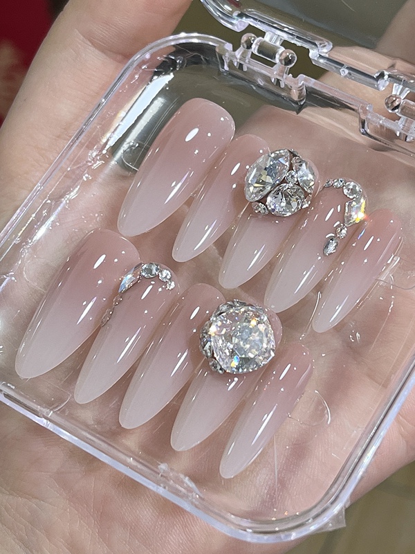 Milky White with Rhinestones - Swarovski Style Press-On Nails, Gradient Press-On Nails, Full Cover Press-On Nails, Swarovski Style Press-On Nails Milky White with Rhinestones - Swarovski Style Press-On Nails, Gradient Press-On Nails, Full Cover Press-On Nails, Swarovski Style Press-On Nails