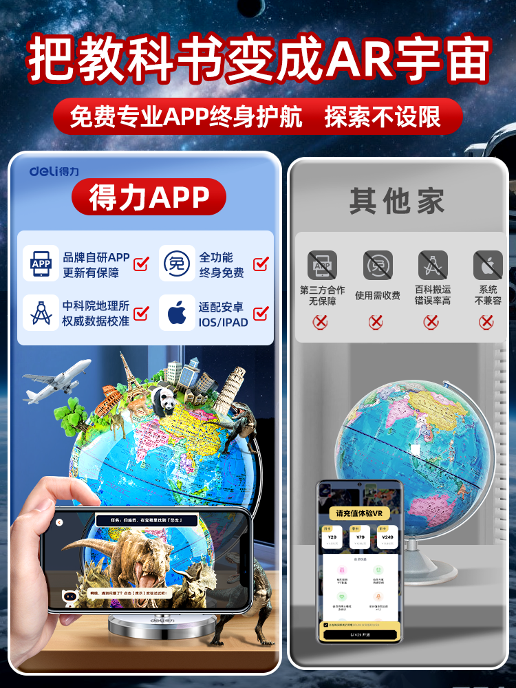 Deli Globe Official Edition for Students, Specially Designed for Middle School Students, 3D Floating Globe, 2025 New Model, Children's Enlightenment Ar, 2024 New Edition, Large Size, Extra Large Size, Official for Elementary and High School Students