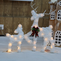 圣诞节树装饰品铁艺发光亮灯麋鹿三件套商场橱窗酒店场景摆件布置