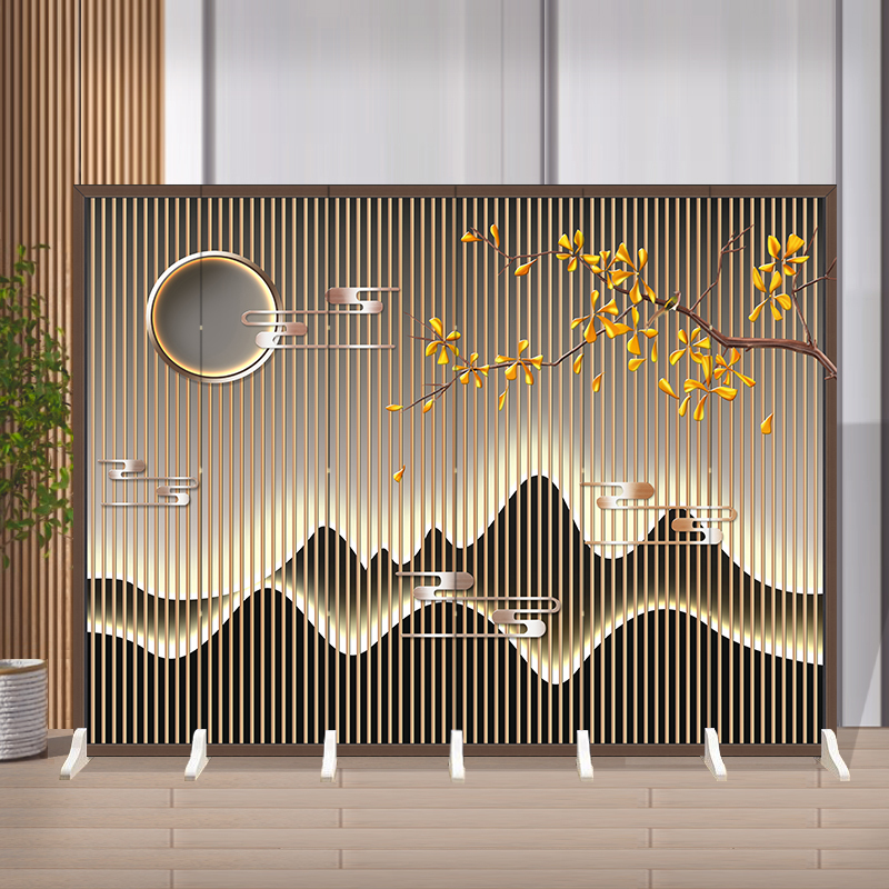 Office Partition Screen for Blocking Drafts at the Entrance, Bedroom Door Divider, Foldable and Movable New Chinese-Style Lattice Folding Screen