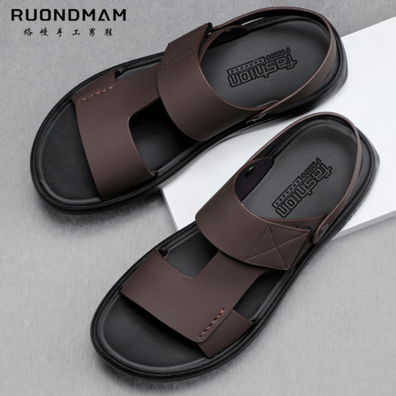 RUONDMAM summer men's thick-soled sandals soft bottom non-slip leather sandals outdoor leisure high-end beach shoes