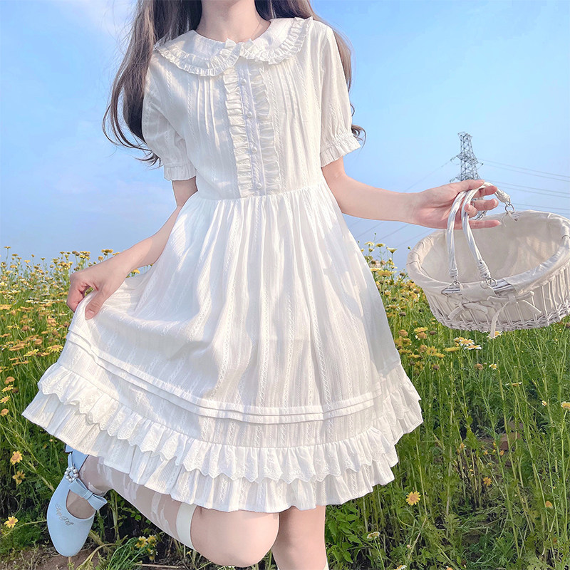 (White Dream Love) Original solid color summer pure desire short-sleeved midsummer dress