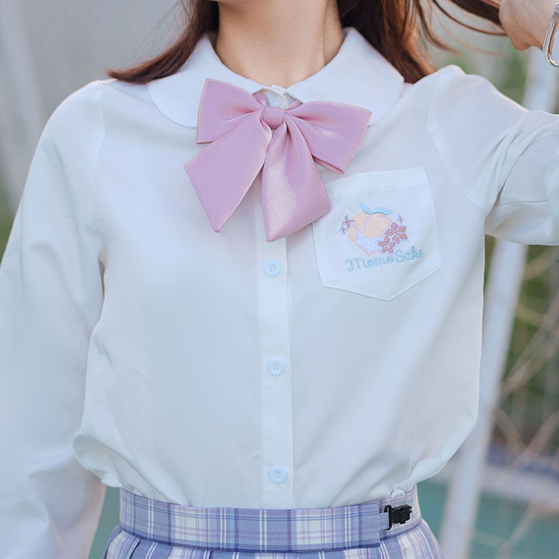 (White Peach Clear Wine) Feet-feet JK Original uniform 100 lap short sleeve Japanese autumn winter long sleeve shirt