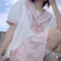 (Rabbit Beauty Brow) Feet-foot JK Original cute girl short sleeve sailor to serve half-body dress