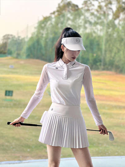 SG高尔夫女装夏季薄款冰丝长袖T恤纯白气质套装防走光内衬裙子女