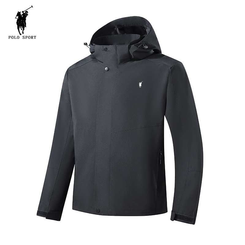 Polo Sport2025 New Autum Jacket for Men, Removable Hooded Waterproof Outdoor Jacket, Loose Jacket