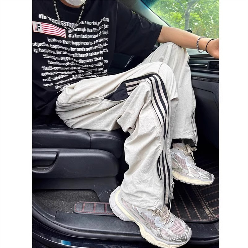 Claralee Three-Stripe Paratrooper Pants Men's Summer Thin Quick-Dry Sports Pants American Casual Cargo Pants