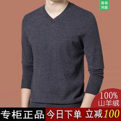 Ordos Cashmere Sweater ຜູ້ຊາຍຄໍ V ຄໍບາງລຸ່ມ Sweater ດູໃບໄມ້ລົ່ນແລະລະດູຫນາວ Sweater ອາຍຸກາງຄົນຮັກ Cardigan ຄໍ