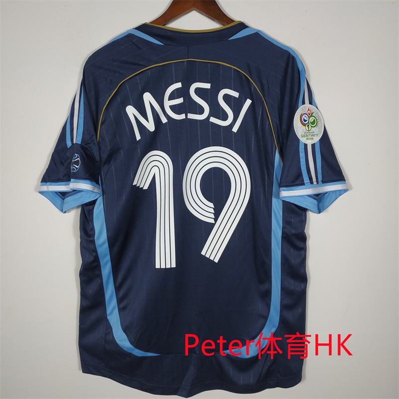 2006 World Cup Argentina Away No. 19 Messi No. 10 Riquelme Crespo No. 9 Retro Jersey