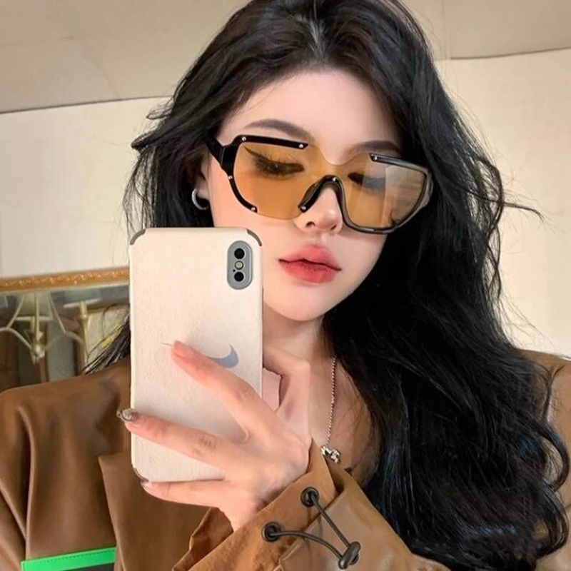 Net red yellow sunglasses female summer sunscreen 2022 new high-end sense ins irregular sunglasses large frame thin