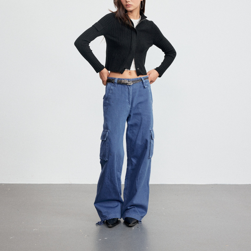 Defynition Splash-Ink Distressed Work Pants High-Waisted Casual Simple Elegant Long Pants Women's Spring and Summer Pants