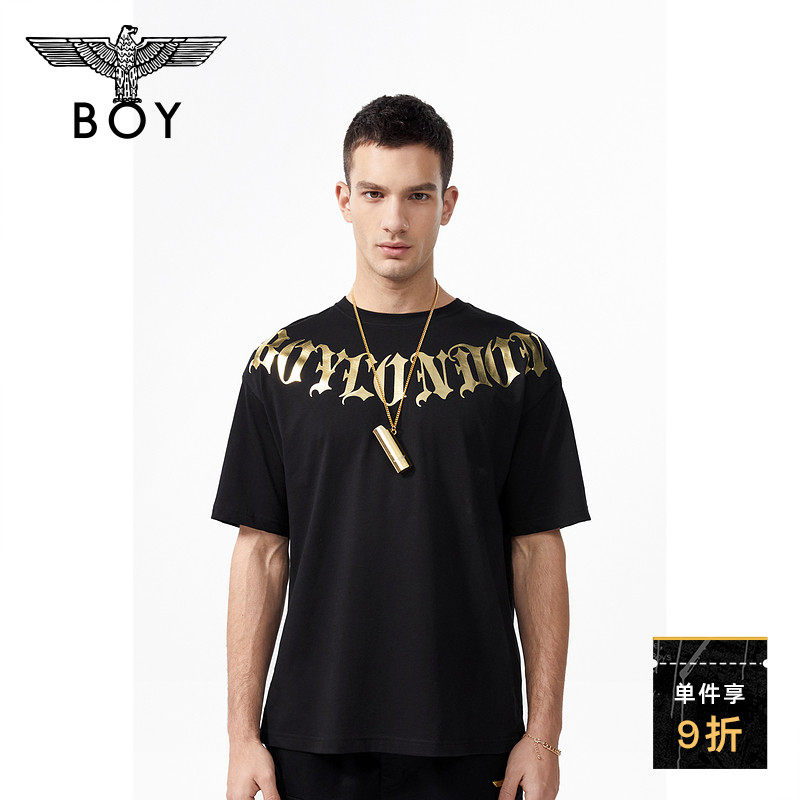 BOYLONDONN short sleeve T-shirt lovers 22 spring and summer new back black gold printed tidal cool blouse N01912
